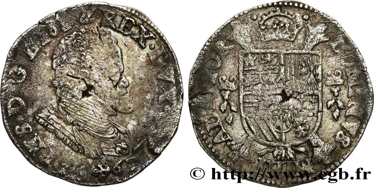 PAYS-BAS ESPAGNOLS - COMTÉ DE FLANDRE - PHILIPPE II D ESPAGNE Cinquième d écu Philippe 1565 Utrecht TB 