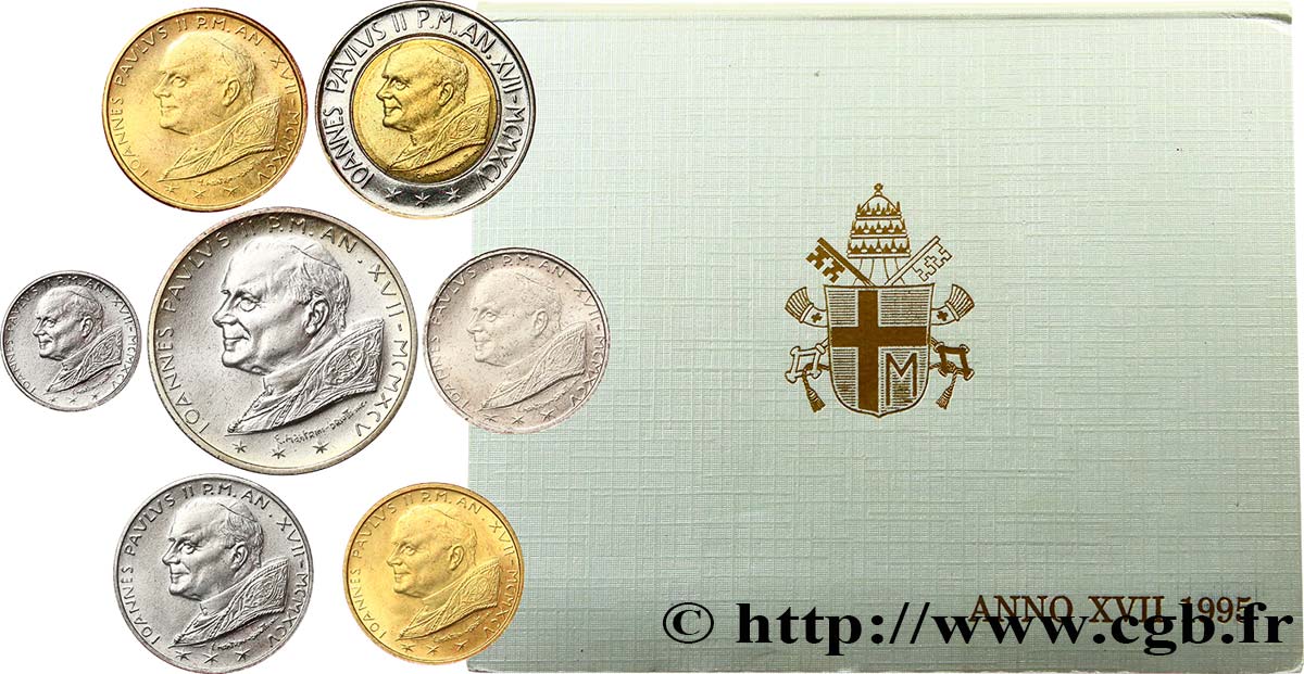 VATIKANSTAAT UND KIRCHENSTAAT Série 7 monnaies Jean-Paul II an XVII 1995 Rome ST 