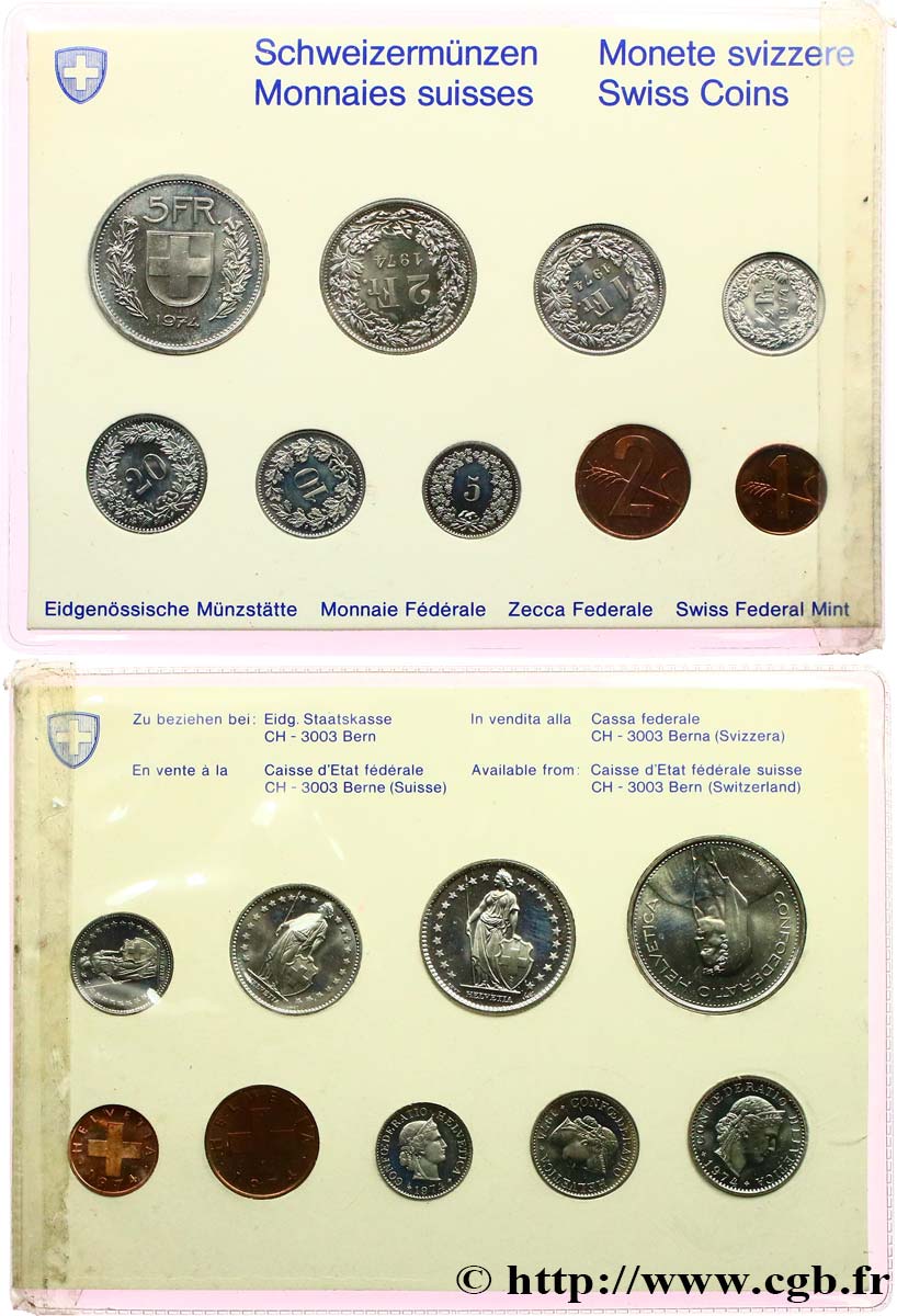 SUISSE Série FDC 9 Monnaies 1974 FDC