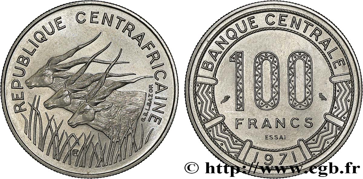 ZENTRALAFRIKANISCHE REPUBLIK Essai de 100 Francs 1971 Paris ST 