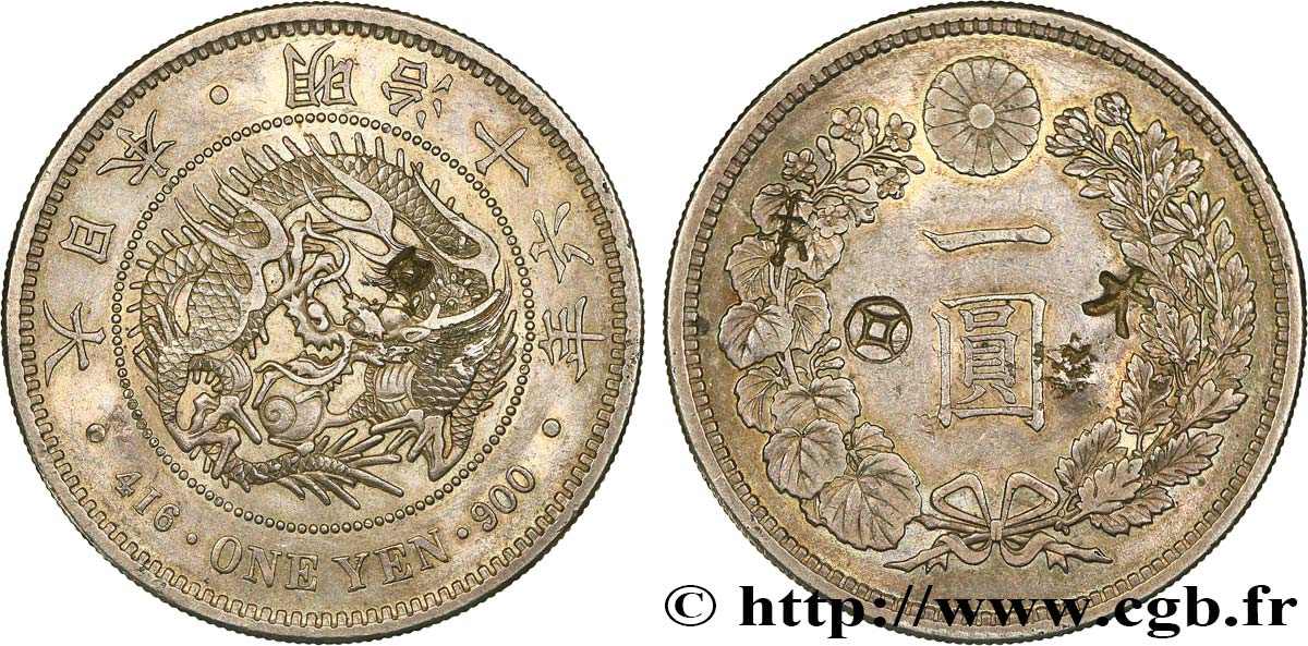 JAPAN 1 Yen type II dragon an 16 Meiji avec contremarques (1883)  AU 