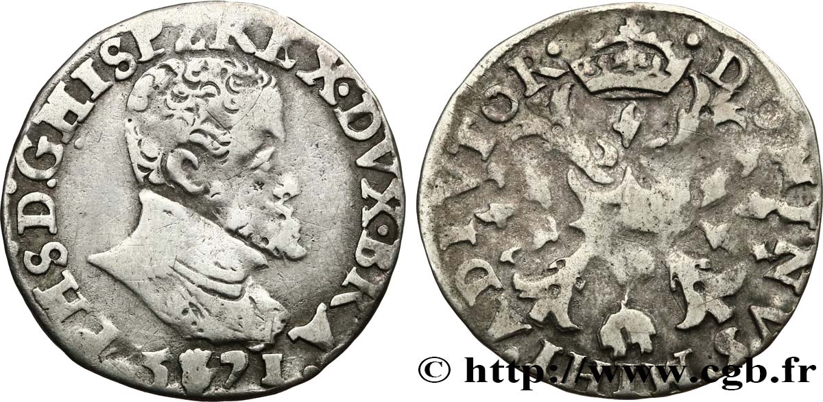 SPANISH LOW COUNTRIES - DUCHY OF BRABANT - PHILIPPE II 1/10 Écu 1571 Anvers VF 