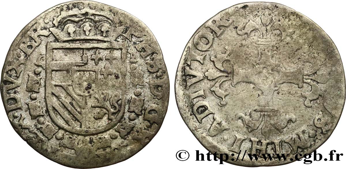 SPANISH LOW COUNTRIES - DUCHY OF BRABANT - PHILIPPE II 1/20 Écu n.d. Anvers BC+/BC 