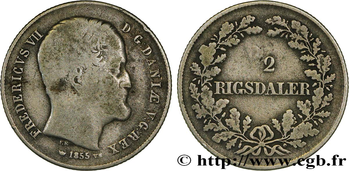 DINAMARCA 1/2 Rigsdaler Frédéric VII 1855 Copenhague MB 