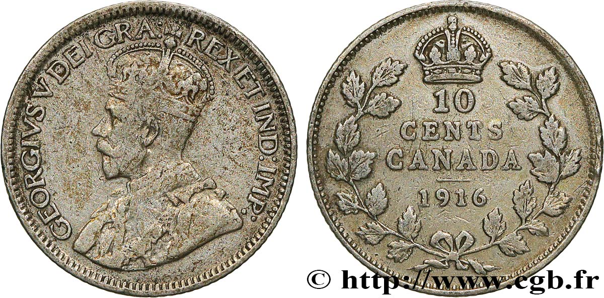CANADA 10 Cents Georges V 1916  VF 