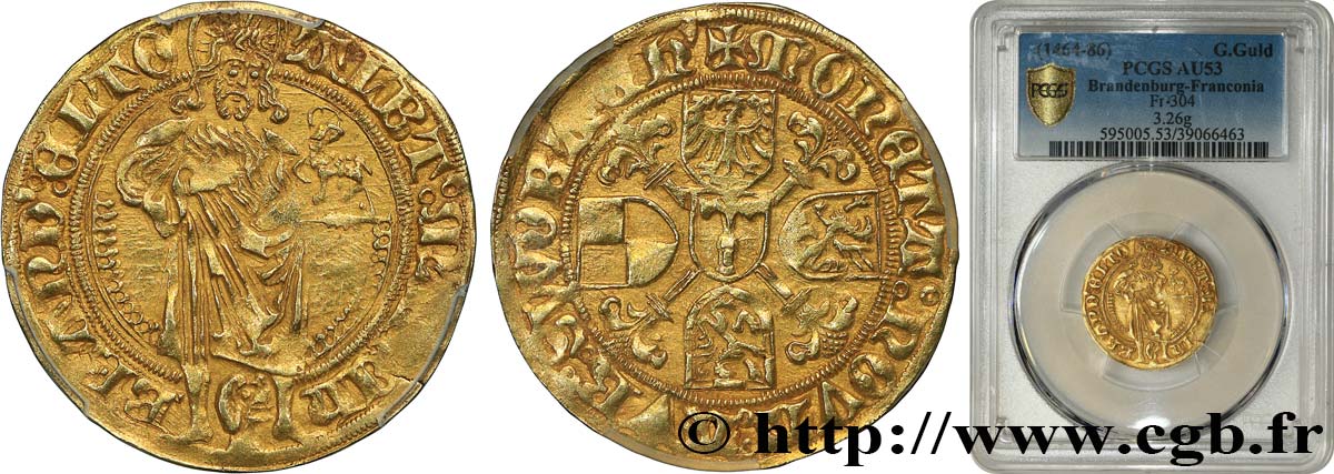 ALLEMAGNE - BRANDEBOURG FRANCONIE - ALBERT III ACHILLE DE BRANDEBOURG Florin d or ou gulden n.d. Schwaben TTB53 PCGS