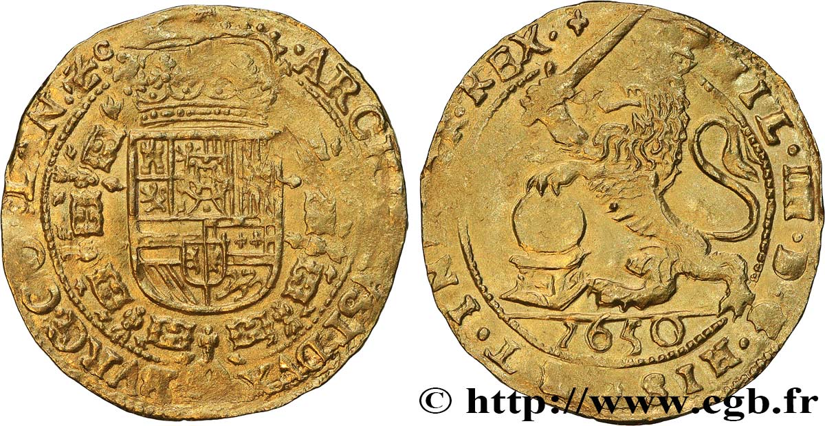 PAYS-BAS ESPAGNOLS - COMTÉ DE FLANDRE - PHILIPPE IV Souverain ou Lion d’or 1650 Bruges AU 