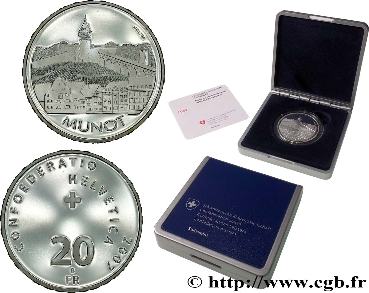 SUISSE 20 Francs Proof Le Munot Schaffhausen 2007 Berne - B FDC