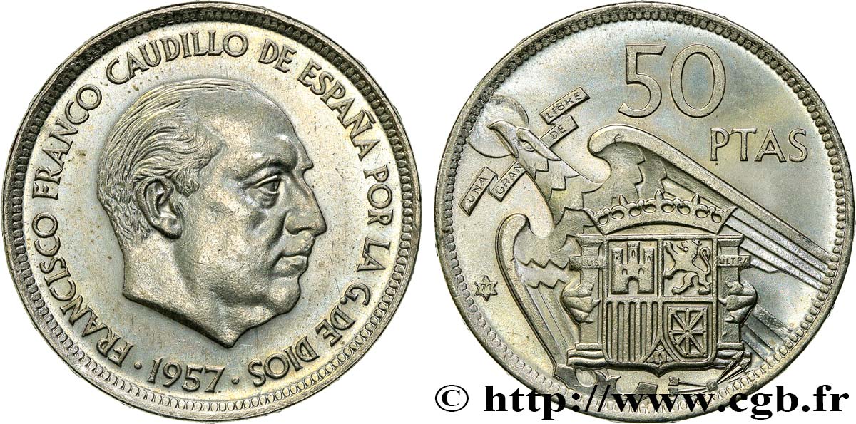 ESPAGNE 50 Pesetas Francisco Franco (71 dans l’étoile) 1957 Madrid SUP