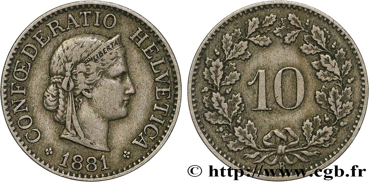 SVIZZERA  10 Centimes (Rappen) Helvetia 1881 Berne BB 