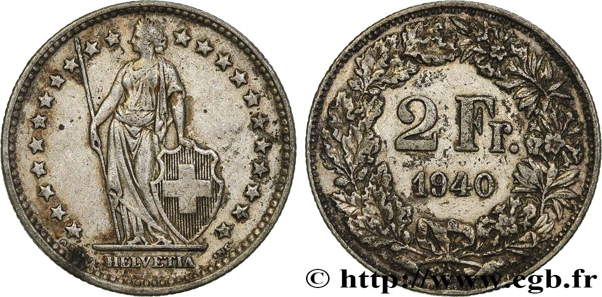SUISSE 2 Francs Helvetia 1940 Berne TTB+