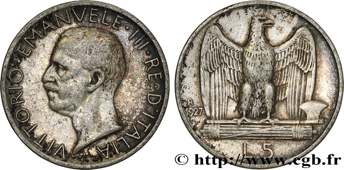 ITALIE 5 Lire Victor Emmanuel III 1927 Rome TTB