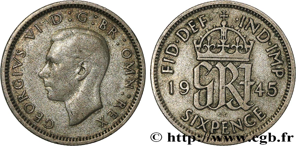 ROYAUME-UNI 6 Pence Georges VI 1945 TTB
