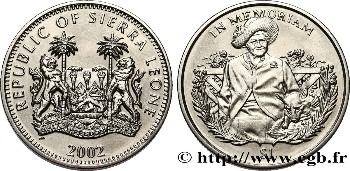 SIERRA LEONE 1 Dollar Proof En mémoire de la reine-Mère 2002 Pobjoy Mint MS 