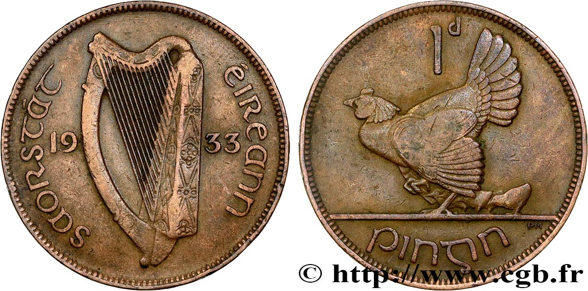 IRLANDE - ETAT LIBRE 1 Pingin État libre d Irlande 1933 TTB