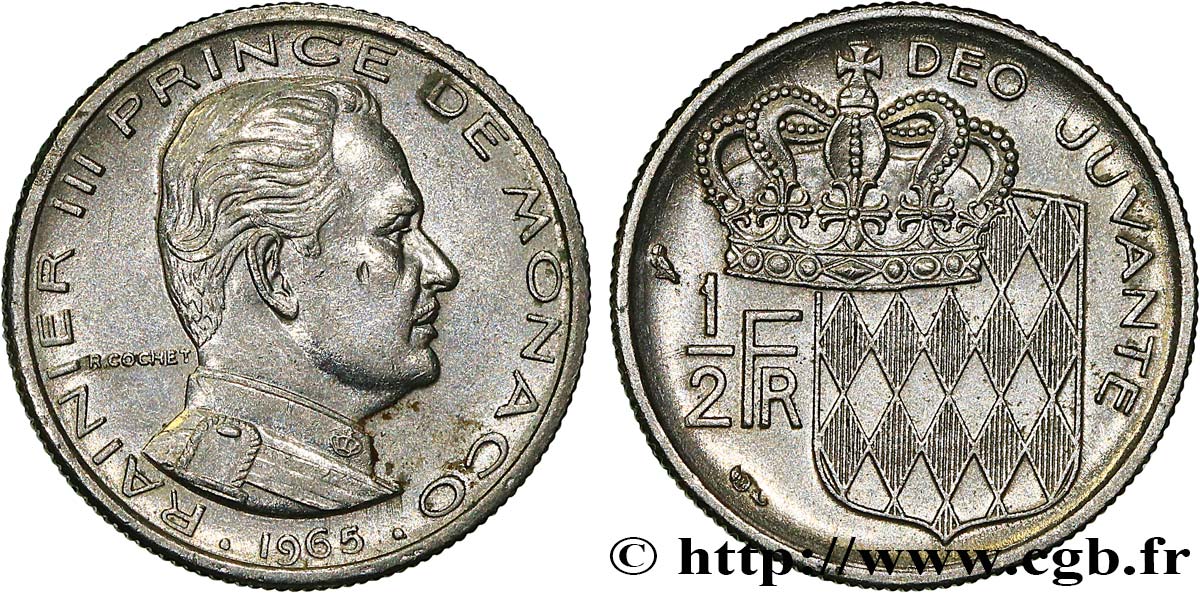 MONACO 1/2 Franc Rainier III 1965 Paris SUP