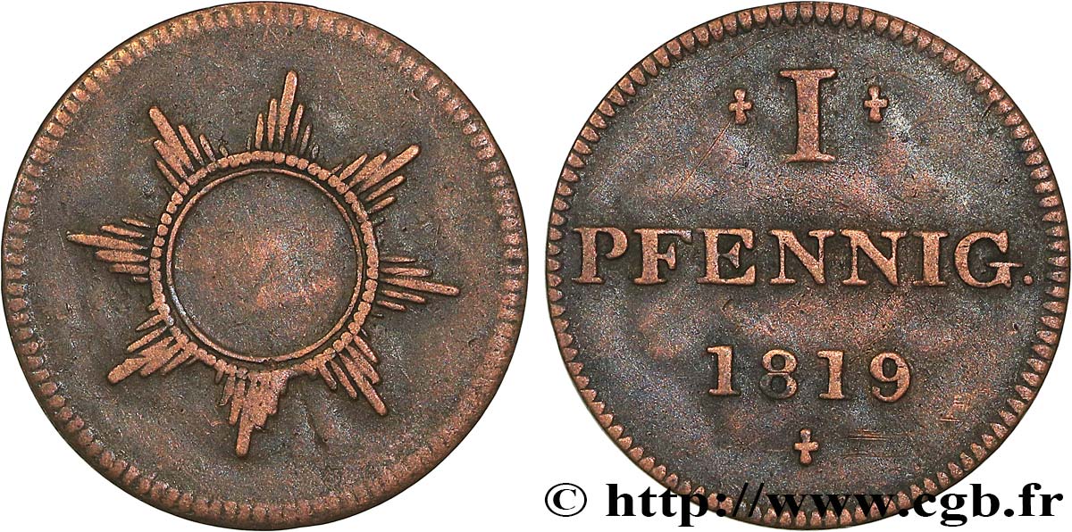 ALLEMAGNE - VILLE LIBRE DE FRANCFORT 1 Pfennig (monnaie de nécessité) 1819 TTB