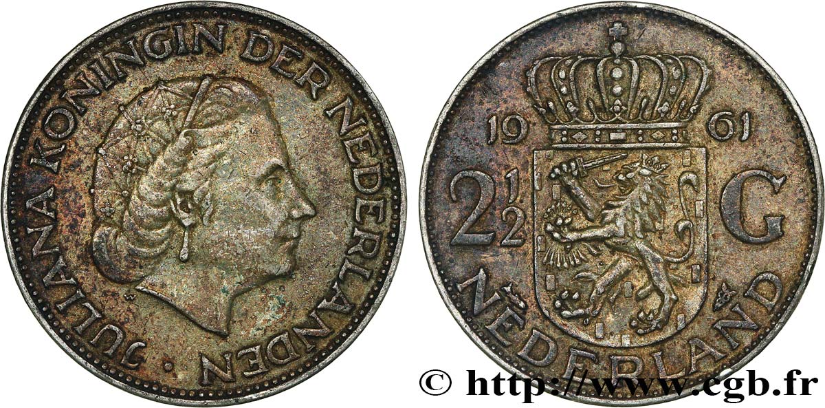 PAYS-BAS 2 1/2 Gulden Juliana 1961 Utrecht SUP/SPL