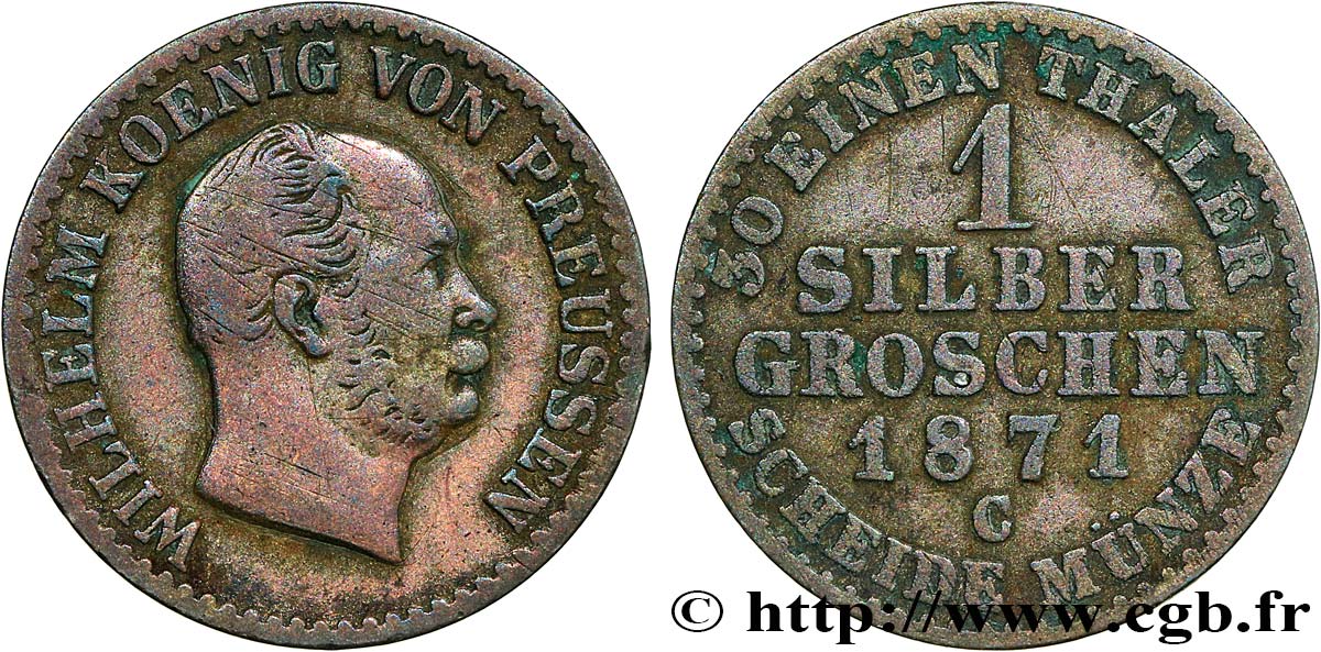 ALLEMAGNE - PRUSSE 1 Silbergroschen (1/30 Thaler) Guillaume 1871 Francfort - C TB