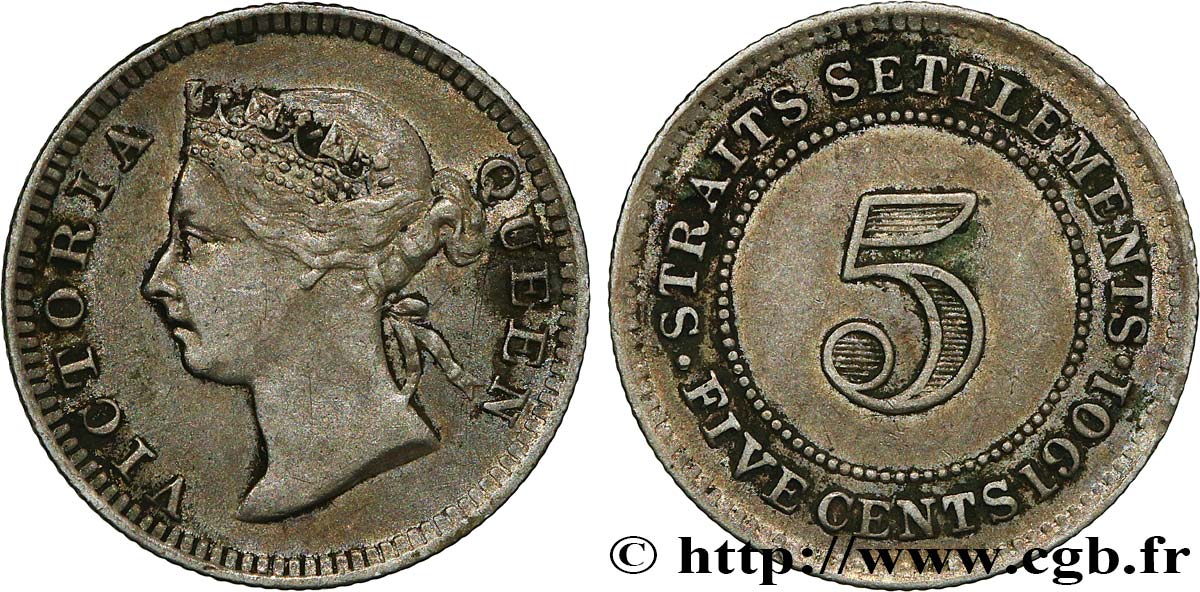 MALAISIE - ÉTABLISSEMENTS DES DÉTROITS 5 Cents Victoria 1901 Bombay TTB 