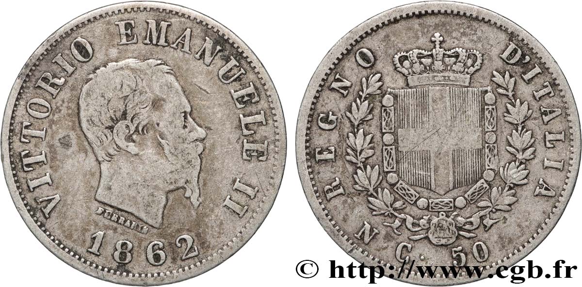 ITALIEN - ITALIEN KÖNIGREICH - VIKTOR EMANUEL II. 50 Centesimi 
 1862 Naples fSS 