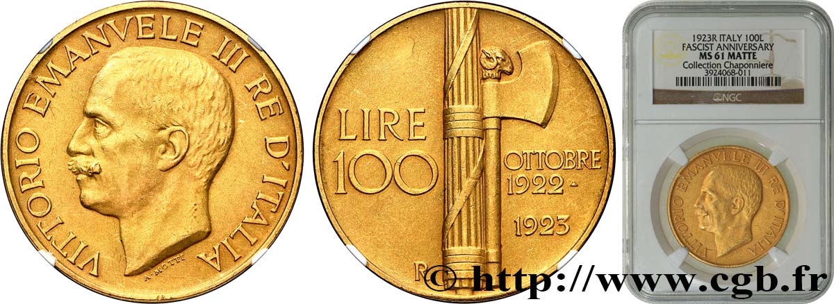 ITALIA - REGNO D ITALIA - VITTORIO EMANUELE III 100 Lire 1923 Rome SPL61 NGC