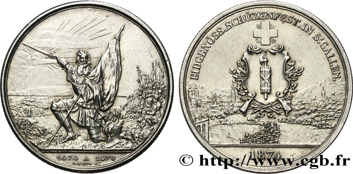 SWITZERLAND 5 Francs, monnaie de Tir, Saint-Gall 1874  AU 