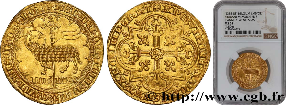 BRABANT - DUCHÉ DE BRABANT - JEANNE ET WENCESLAS Mouton d or c. 1357 Vilvorde VZ62 NGC