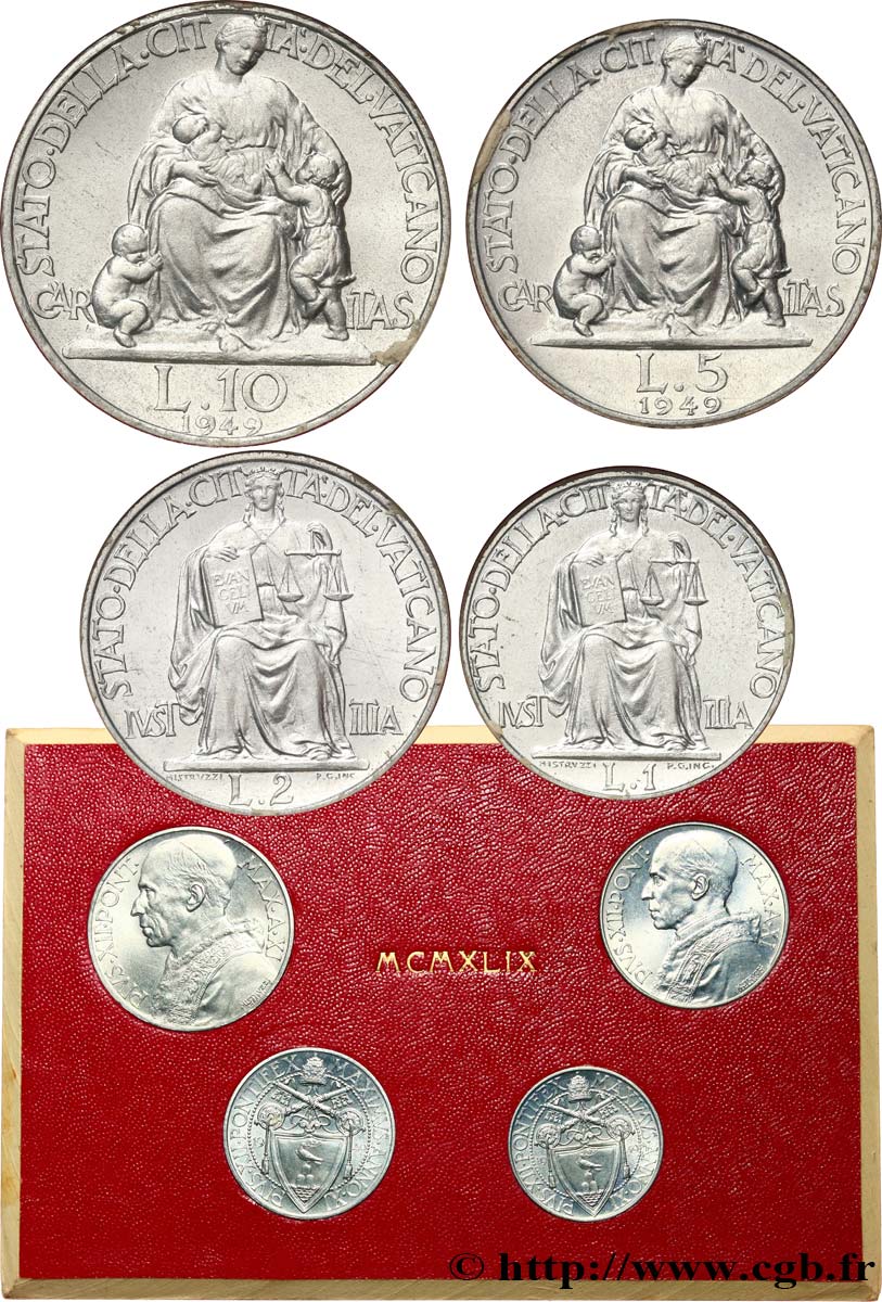 VATICAN AND PAPAL STATES Série 4 monnaies  1949 Rome AU 
