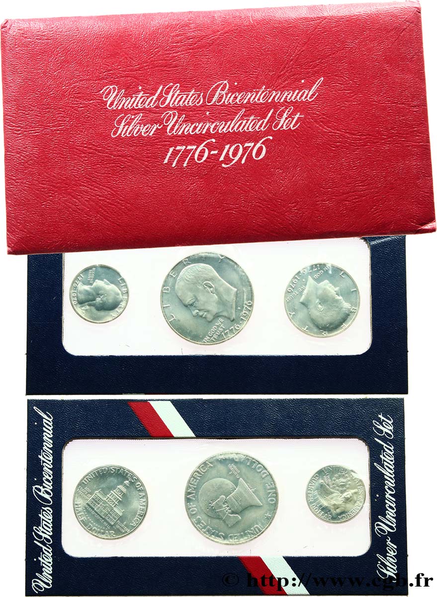 VEREINIGTE STAATEN VON AMERIKA Série proof  3 monnaies - Bicentenaire de la Déclaration de l’indépendance 1976 San Francisco ST 