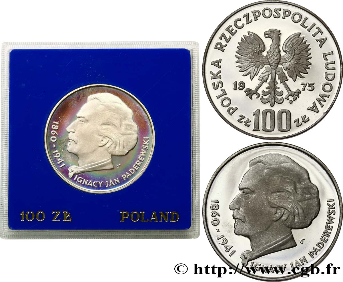 POLAND 100 Zlotych Proof Ignacy Jan Paderewski 1975 Varsovie MS 