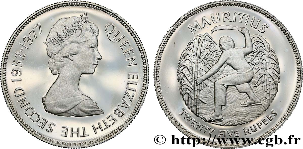 ISLA MAURICIO 25 Roupies Élisabeth II Proof 1977 SC