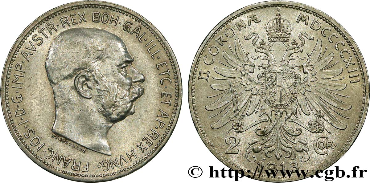 ÖSTERREICH 2 Corona François-Joseph Ier 1913 VZ