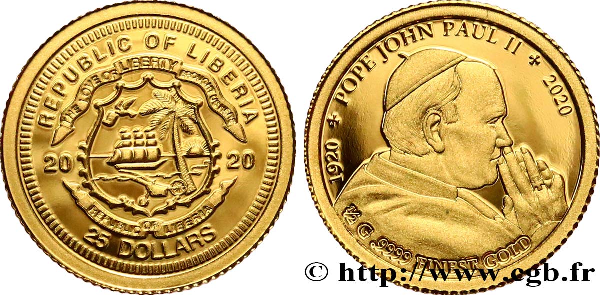 LIBERIA 25 Dollars Proof 100e anniversaire de la naissance du pape Jean-Paul II 2020  FDC 