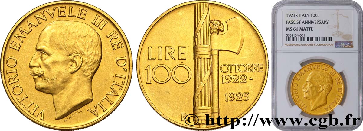 ITALY - KINGDOM OF ITALY - VICTOR-EMMANUEL III 100 Lire 1923 Rome MS61 NGC