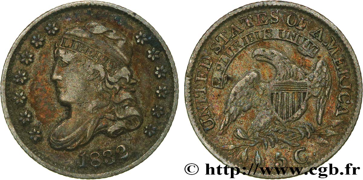 ÉTATS-UNIS D AMÉRIQUE 5 Cents “capped bust” 1832 Philadelphie TTB 