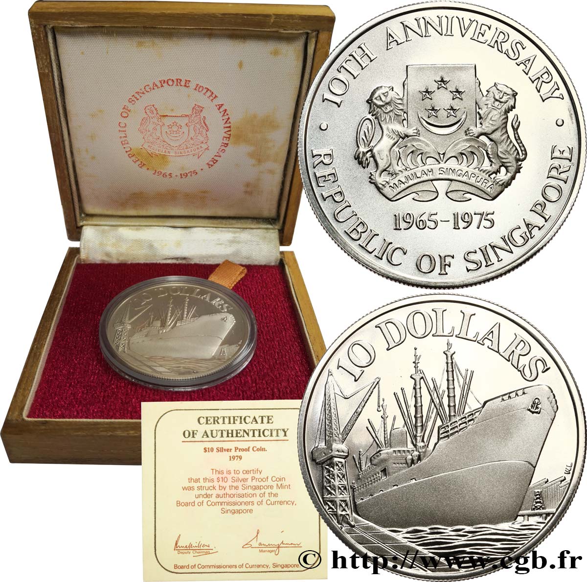 SINGAPORE 10 Dollars Proof 10e anniversaire de l’indépendance 1975  Proof set 