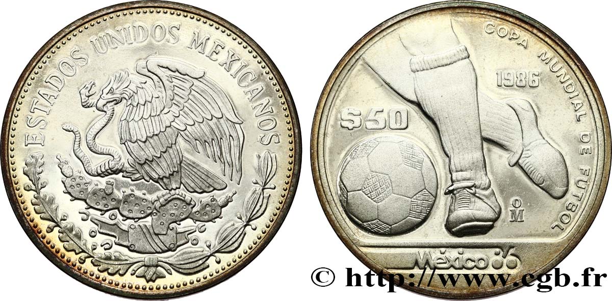 MEXICO 50 Pesos Proof Coupe du Monde de football 1985  MS 
