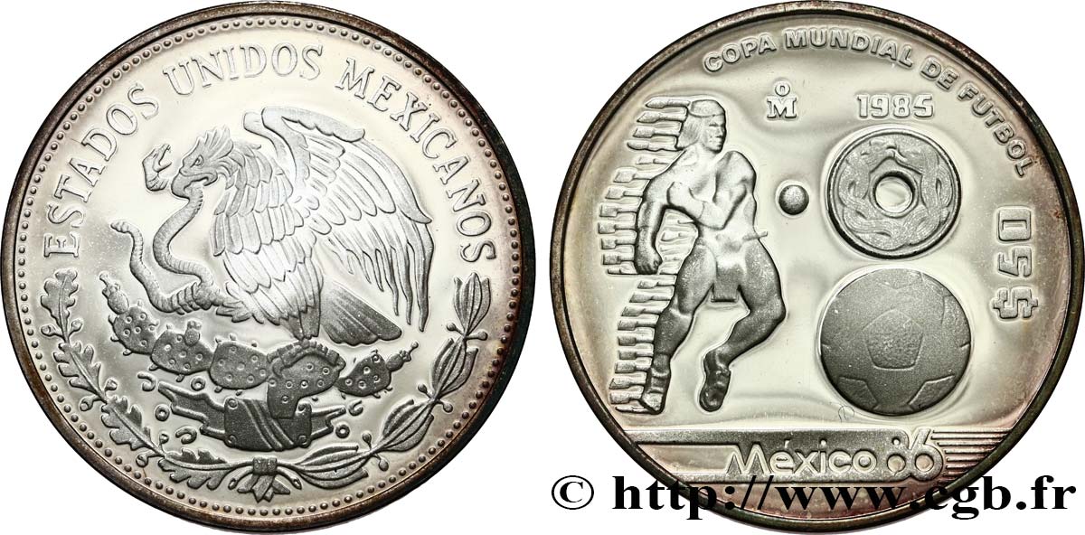 MÉXICO 50 Pesos Proof Coupe du Monde de football 1985  SC 