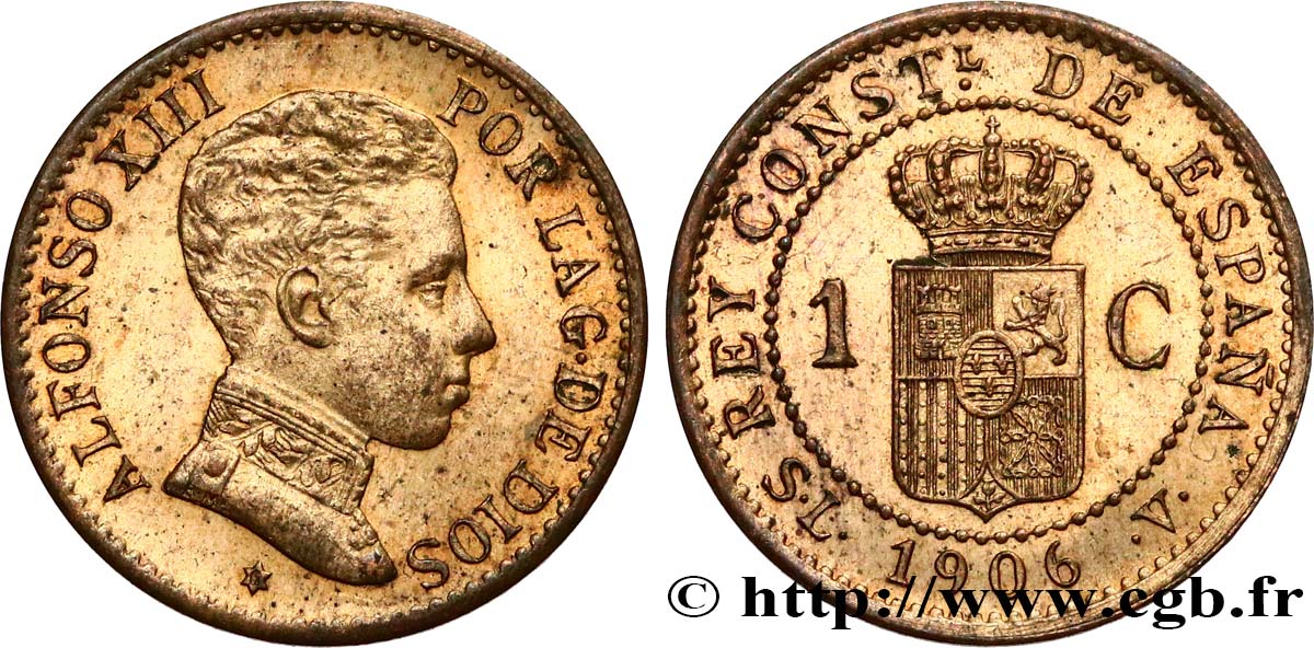 ESPAÑA 1 Centimo Alphonse XIII S.L. - .V. 1906 Madrid EBC