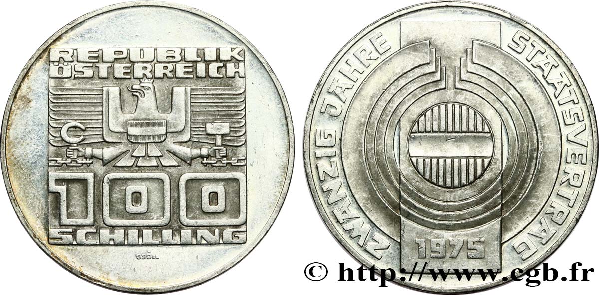 AUSTRIA 100 Schilling 20e anniversaire du traité d’état 1975  EBC 