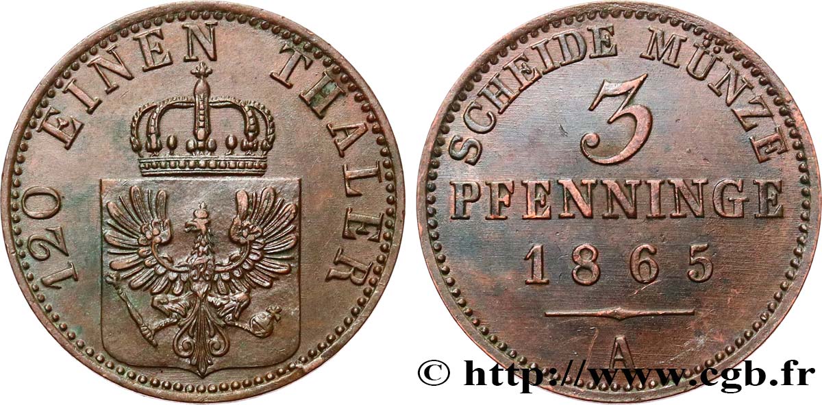 ALLEMAGNE - PRUSSE 3 Pfenninge 1865 Berlin SUP