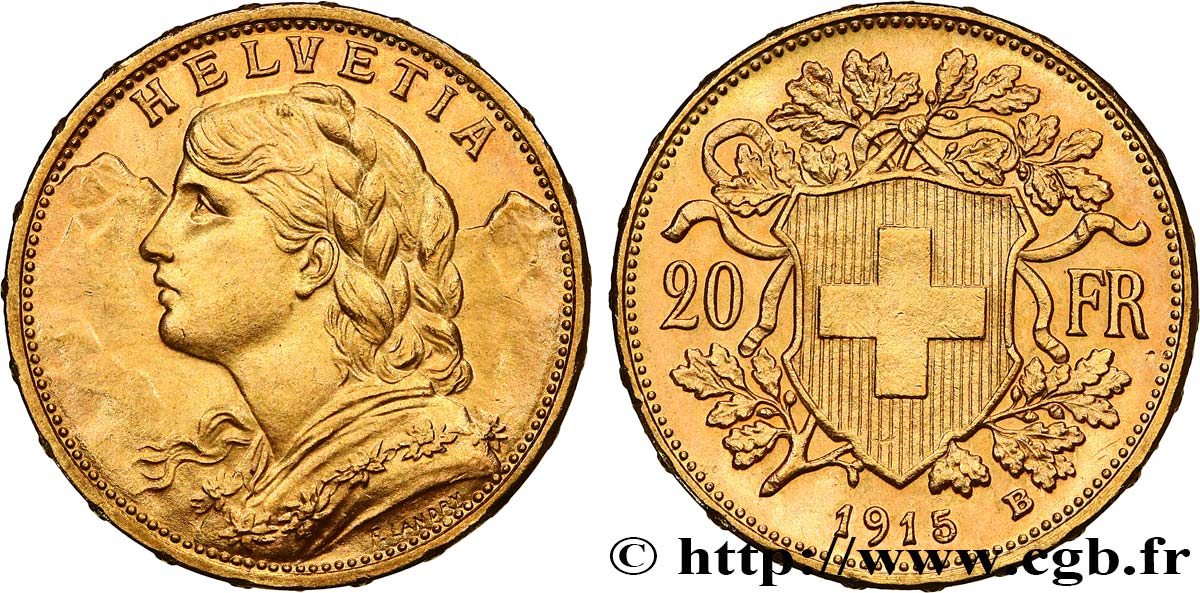 GOLD-, PALLADIUM- UND PLATIN-INVESTITIONEN 20 Francs Vreneli 1915 Berne VZ