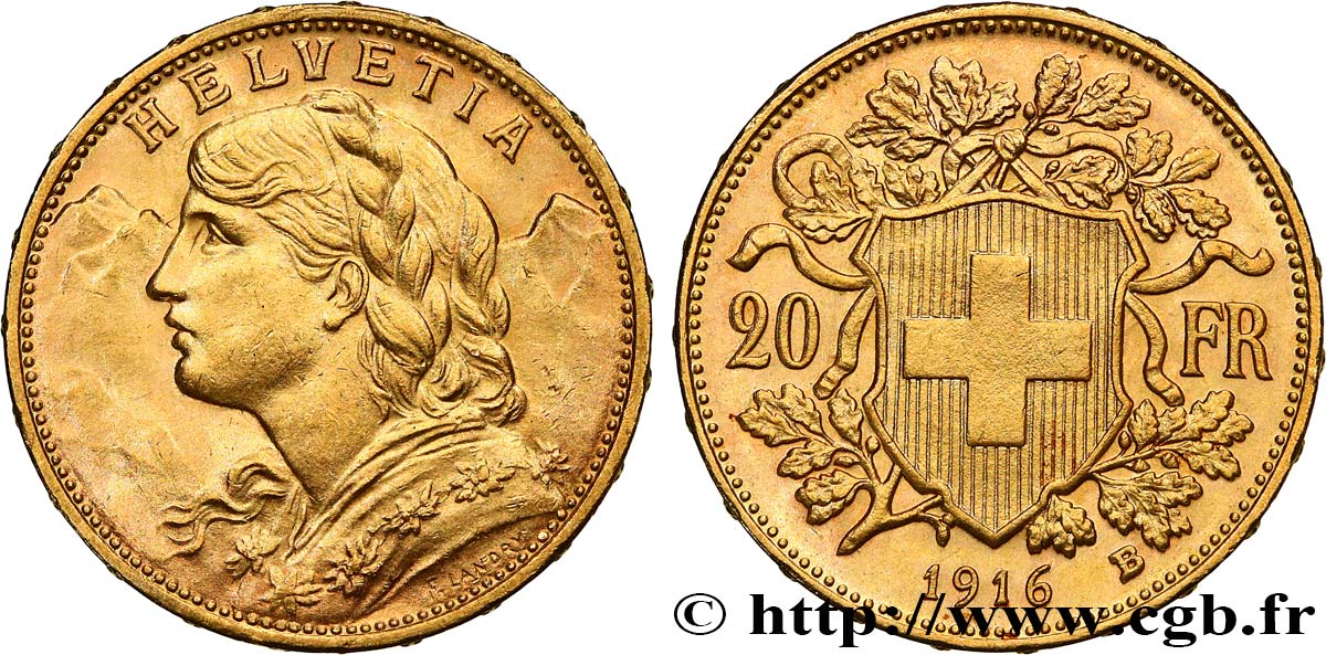 GOLD-, PALLADIUM- UND PLATIN-INVESTITIONEN 20 Francs or Vreneli 1916 Berne VZ