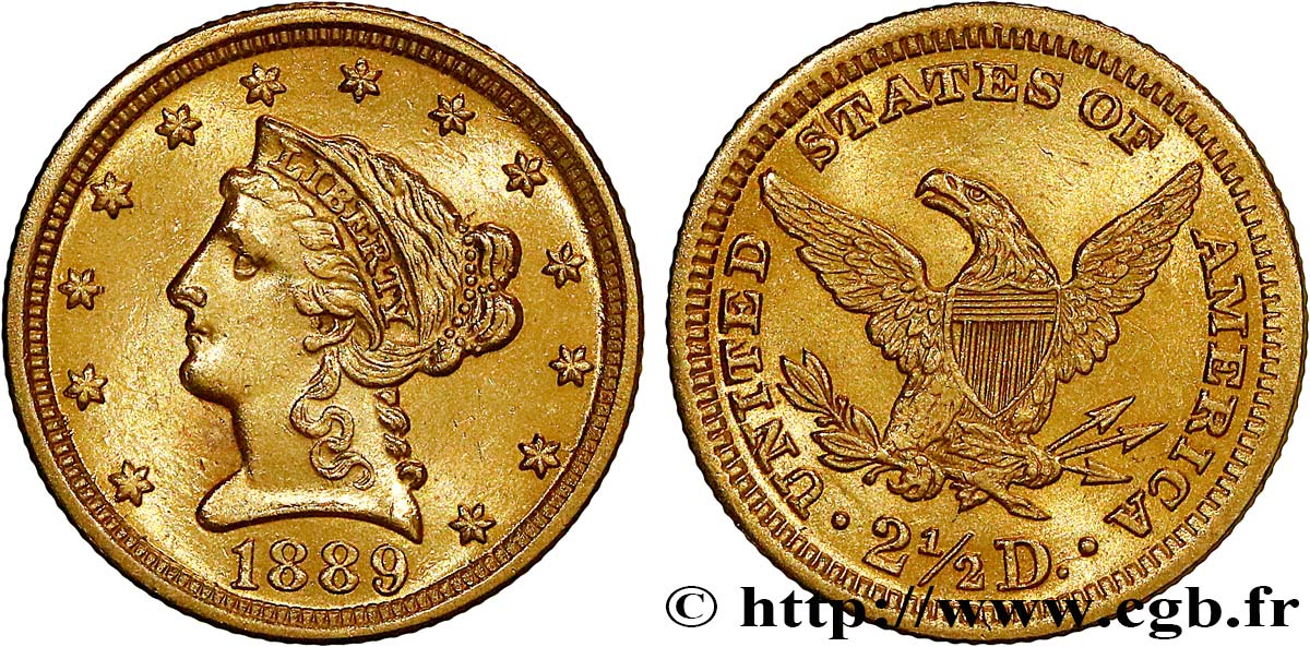 ESTADOS UNIDOS DE AMÉRICA 2 1/2 Dollars or (Quarter Eagle) type “Liberty Head” 1889 Philadelphie MBC+ 