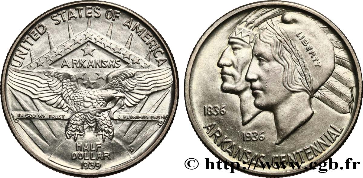 UNITED STATES OF AMERICA 1/2 Dollar Centenaire de l’Arkansas 1939 Denver AU 