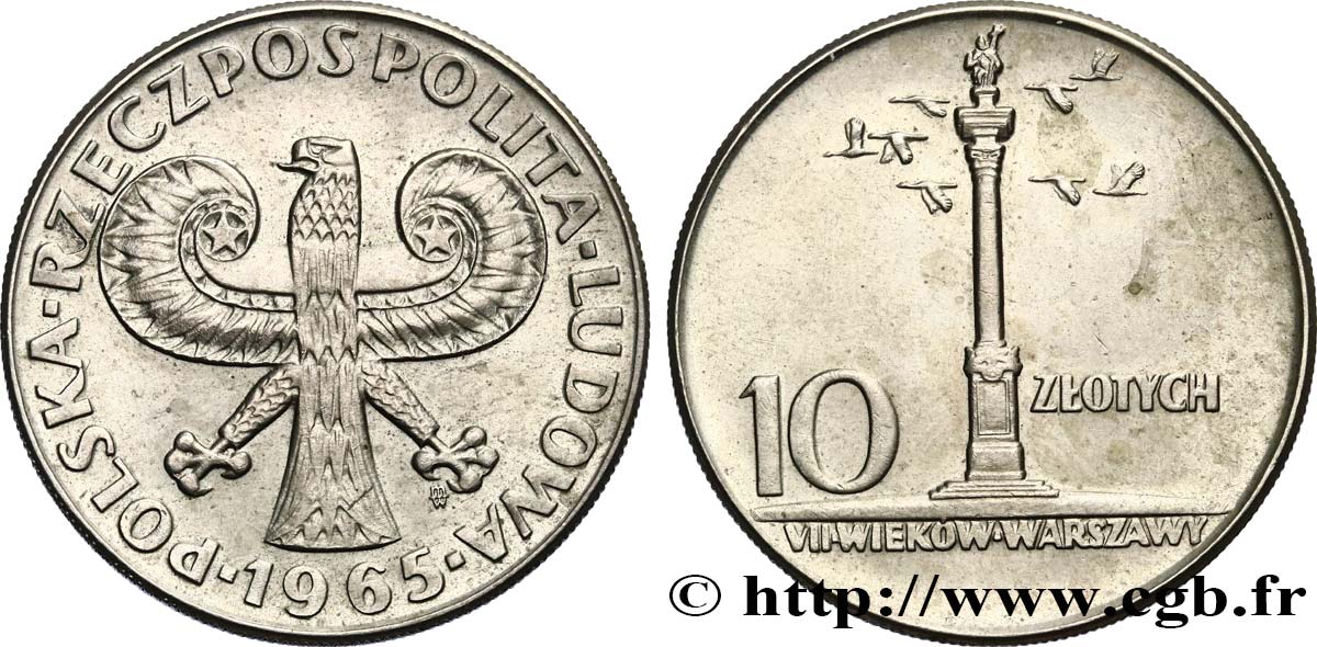 POLAND 10 Zlotych 700e anniversaire de Varsovie 1965 Varsovie AU