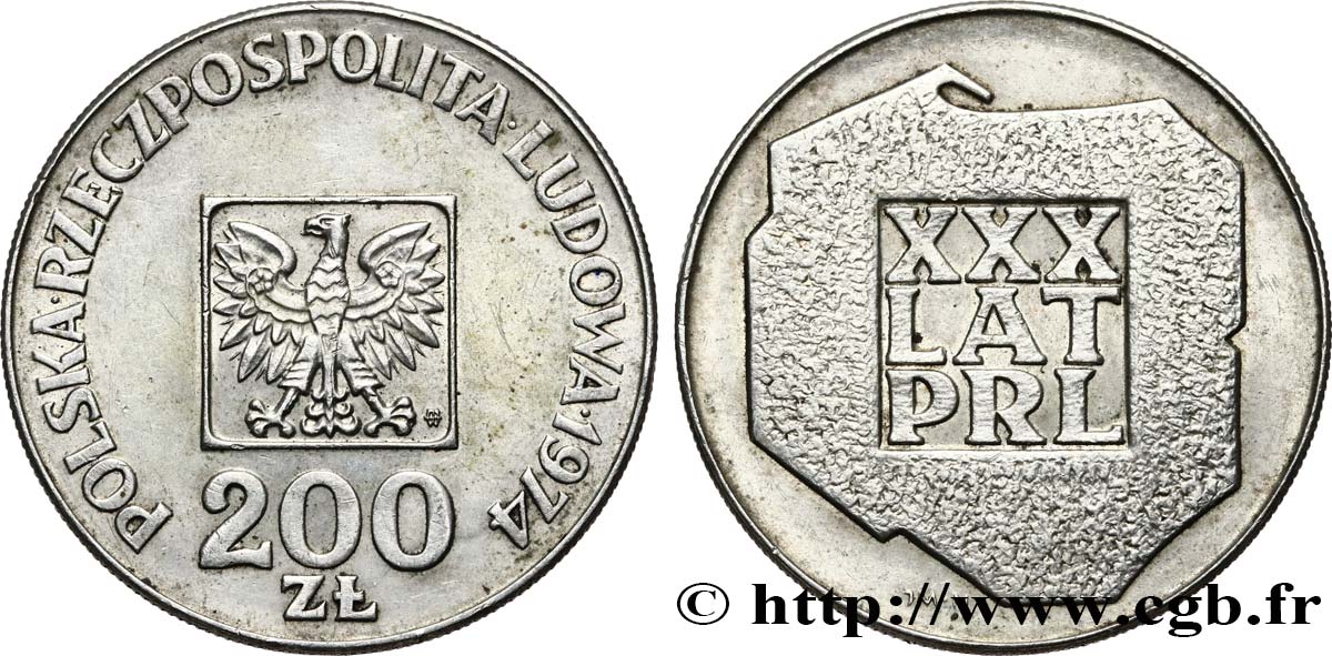 POLOGNE 200 Zlotych aigle 30e anniversaire de la fondation de la république populaire 1974 Varsovie SUP