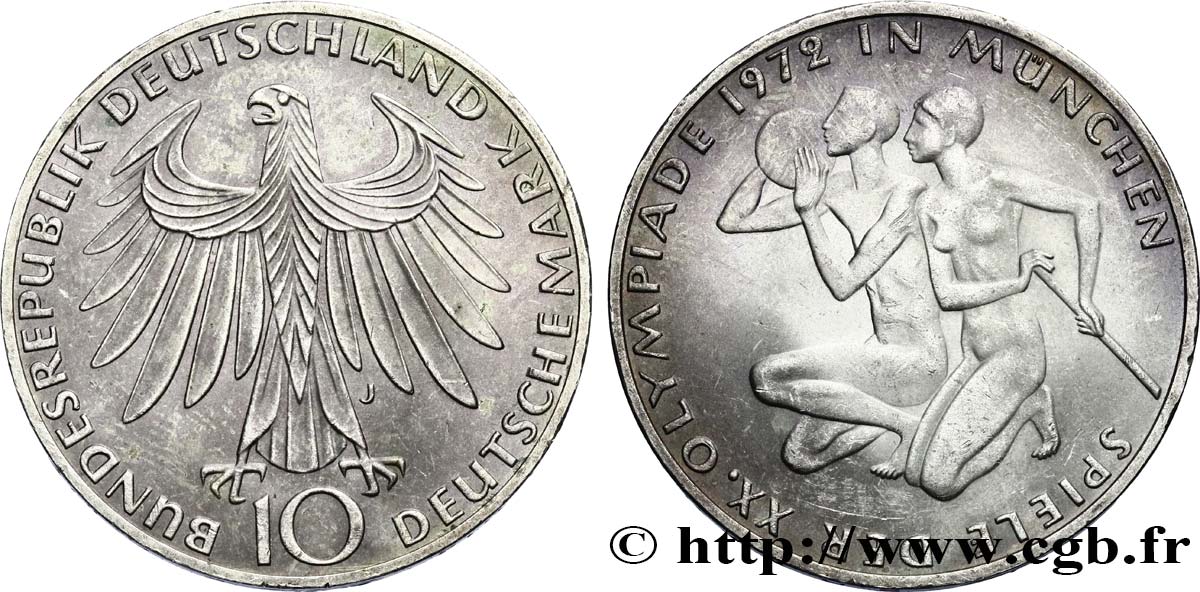 GERMANY 10 Mark XXe J.O. Munich : basket-ball et canoeing / aigle 1972 Hambourg AU