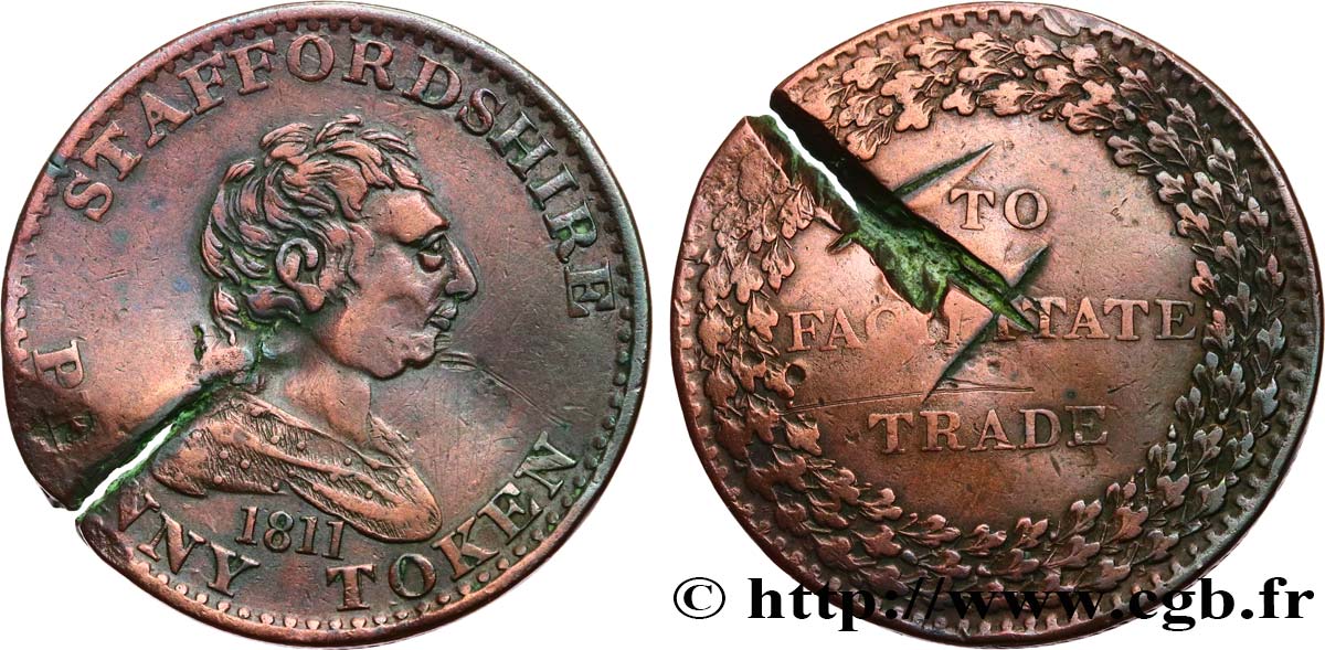 BRITISH TOKENS 1 Penny Token (Staffordshire) 1811  VF 